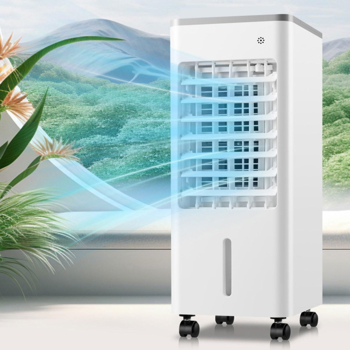 Rafra?chisseur d'air, t¨¦l¨¦commande, 3 Vitesses, 3 Modes, 65 W, minuterie 8 h, Oscillation 90¡ã, Ventilateur Refroidisseur avec Humidificateur, Blanc