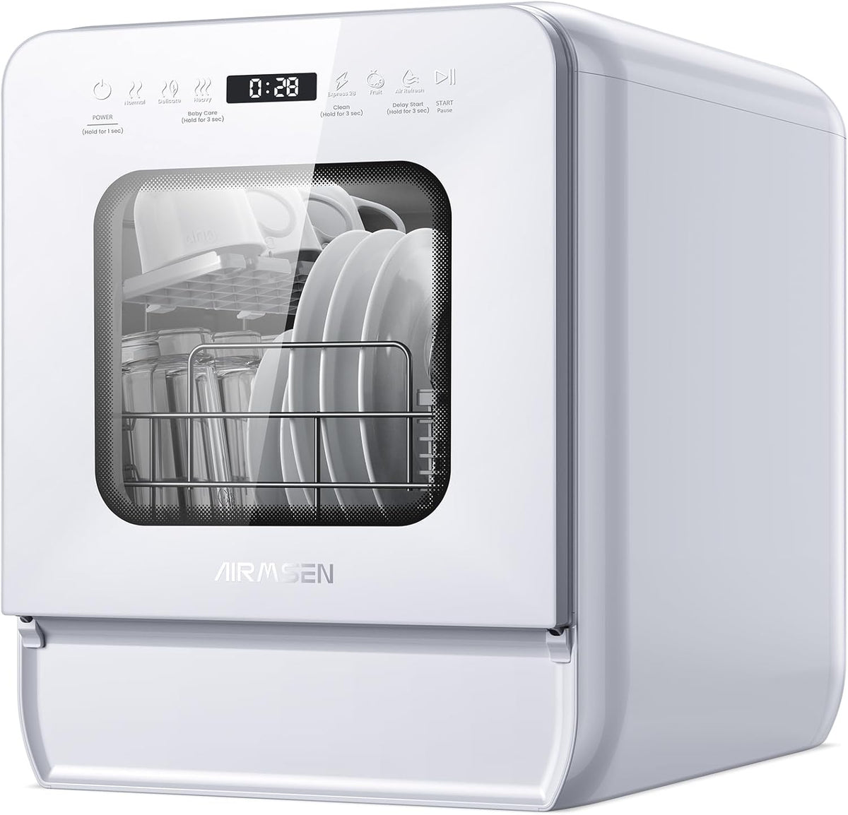 Lave-vaisselle AIRMSEN 1-24H, verre, ¨¦clairage LED, 37 ¡Á 50cm, 2 Programmes, 4 couverts, 37CM, 45CM, 51CM, 75¡ãC, 7 programmes, Double Jet 360¡ã
