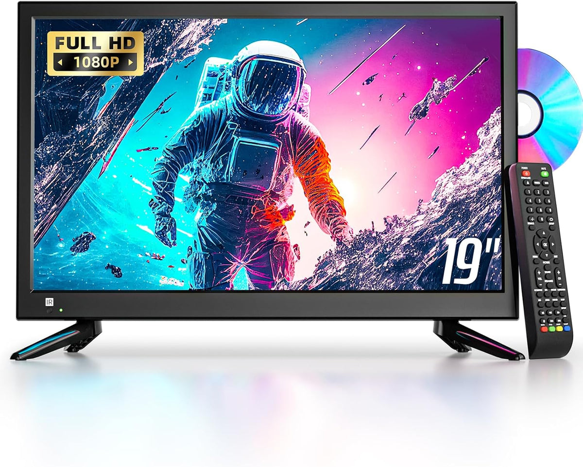 Desobry T¨¦l¨¦viseur, 19 Pouces Petite T¨¦l¨¦vision avec Lecteur DVD int¨¦gr¨¦, 12v, r¨¦glable, Full HD, minuterie