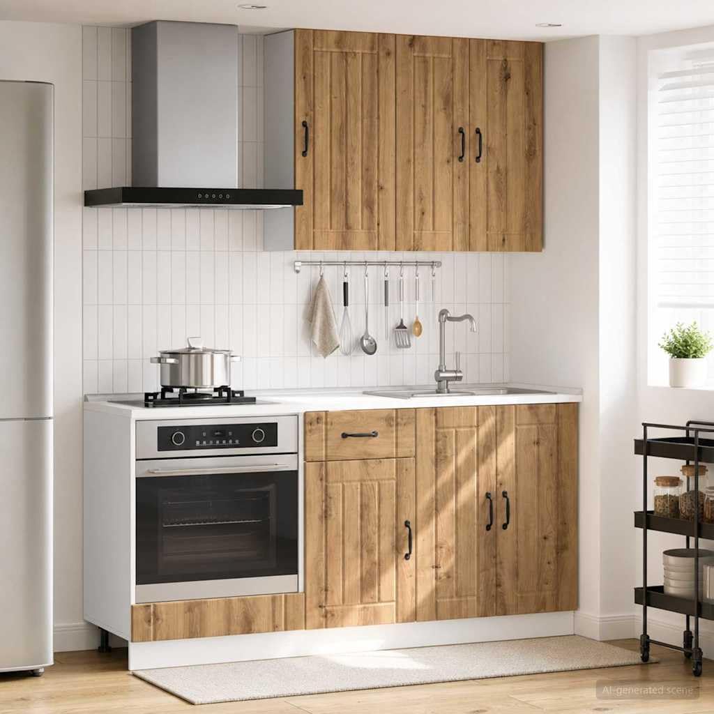 Buffet, Bois d'ing¨¦nierie, 40 ¡Á 31 ¡Á 80 cm, r¨¦glable, Unit¨¦ de Cuisine Lucca 5 pi¨¨ces en ch¨ºne Artisanal, Ordellia, 60 ¡Á 31 ¡Á 80 cm
