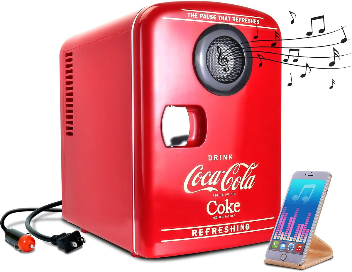 Koolatron Mini-r¨¦frig¨¦rateur r¨¦tro Coca-Cola 4 L chaud/froid avec enceinte Bluetooth, rouge