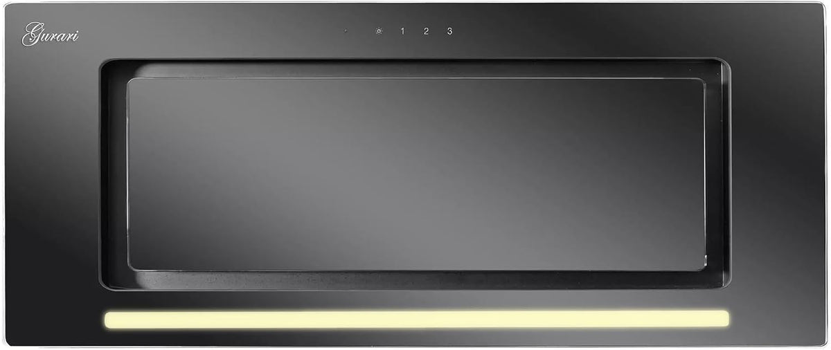 Hotte aspirante Gurari, Noir Verre, t¨¦l¨¦commande, 70 cm, 3 Vitesses, 700 mm, 295 mm, 235 mm, 1000 m3/h, 1000m3/h, ¨¦clairage LED, LED Eclairage