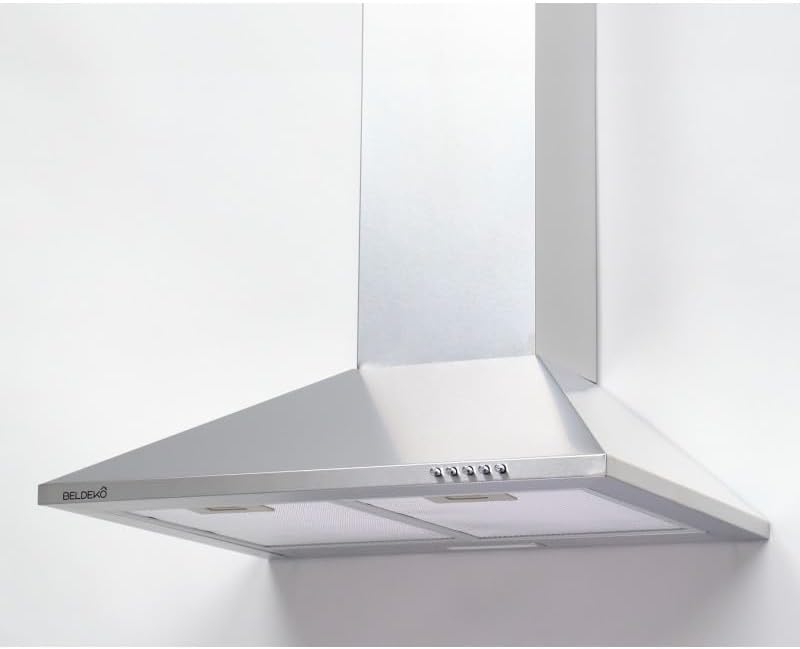 BELDEKO Hotte aspirante, Hotte Murale 60 cm Inox 338 m3/h ¨¦vac/Recyclage, ¨¦clairage LED, 980 mm, 150 mm, 65 dB, 3 vitesses, 202 m3/h, 125mm
