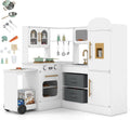 HOMASIS Cuisine jouet, pour 3+ Ans, Cuisine d'angle avec Chariot Coulissant, Blanc, Lumi¨¨re et Son, Micro-Ondes, Machine ¨¤ Gla?ons