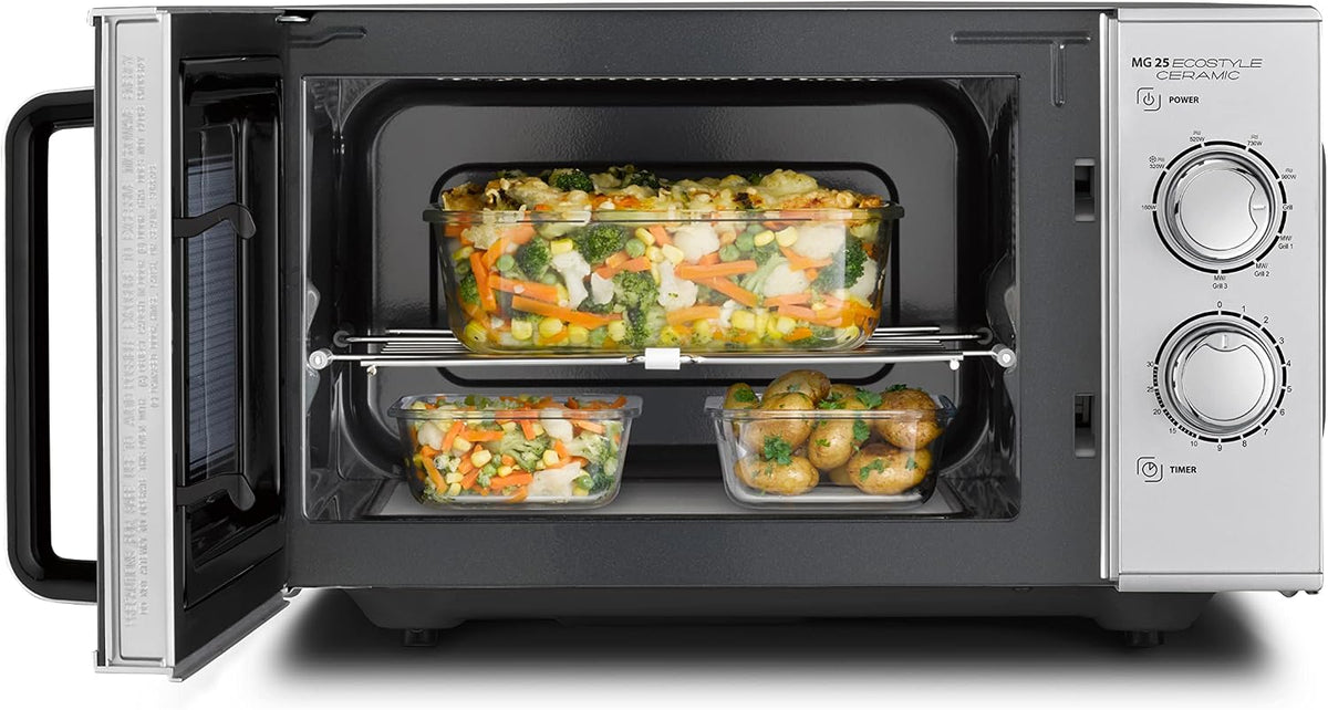 Four micro-ondes, verre, Micro-ondes 2-en-1 sans plateau tournant avec gril 1000 W, Caso, 25 L, capacit¨¦ 25 L, MG 25 Ecostyle Ceramic, minuterie
