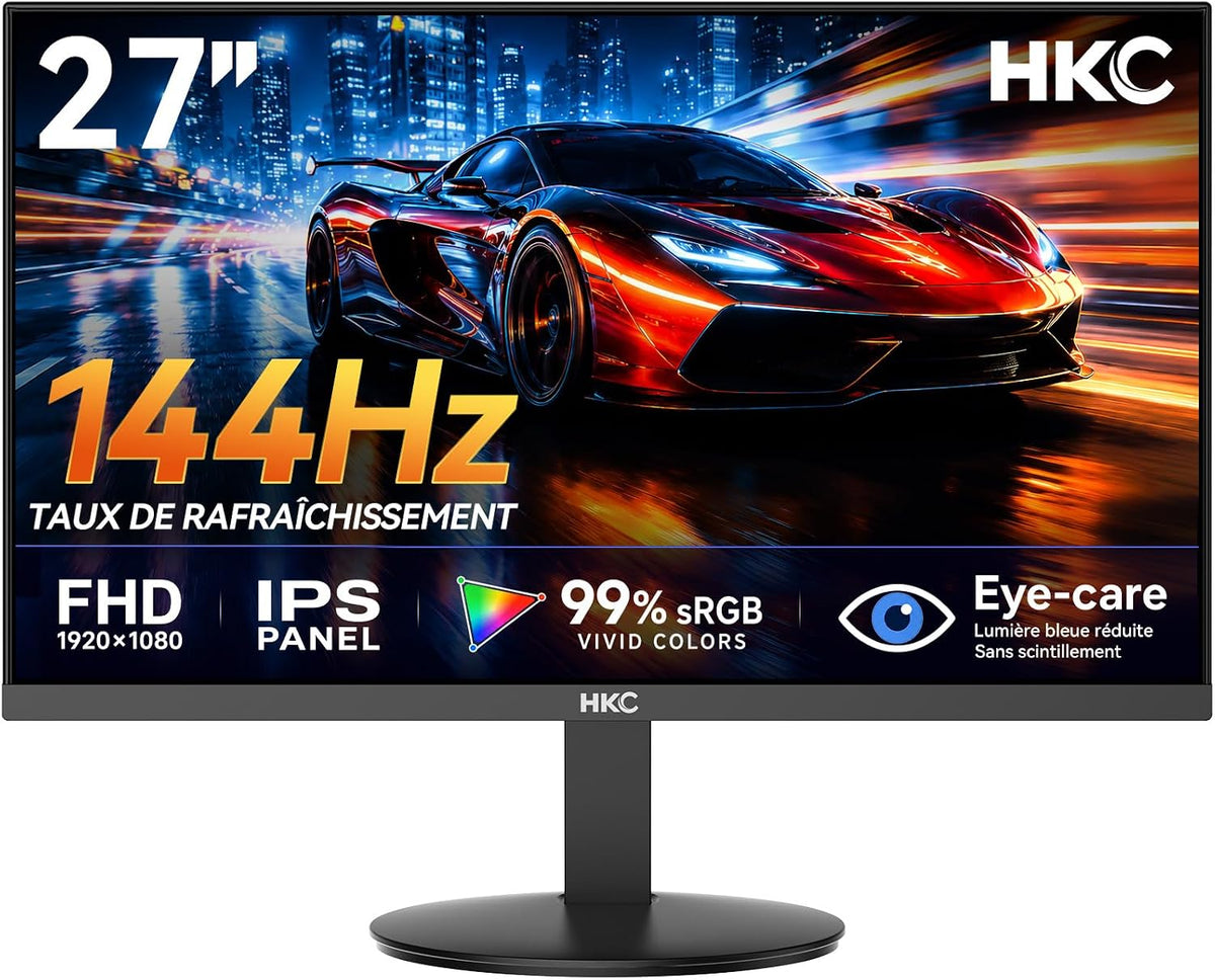 ¨¦cran PC, 27 Pouces, inclinable. Id¨¦al pour Le Gaming, HKC, 100 ¡Á 100 mm, V2718S, 144Hz, 144 Hz, Full HD 1920¡Á1080 IPS, 5ms, 99% sRGB