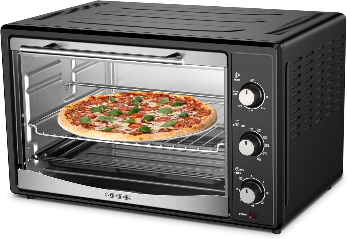 Four ¨¤ pizza, Mini four 45 l avec chaleur tournante, acier inoxydable, Steinborg, 1800 W, 56 ¡Á 42 ¡Á 34 cm, 41 ¡Á 34, 5 ¡Á 25, 5 cm, 1, 800 W